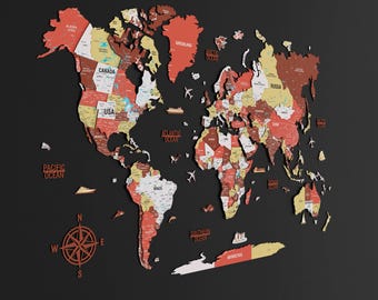 3D Wooden World Map Wall Art Push Pin Travel Map Home Office Decor Anniversary Gift