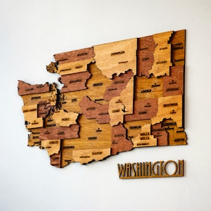 Carte de Washington en bois, art mural des États-Unis, souvenir de voyage en 3D, décoration de bureau à domicile moderne, cadeau unique pour la nouvelle maison