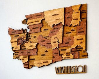 Wooden Washington Map Wall Art US States 3D Travel Souvenir Modern Home Office Decor Anniversary Gift