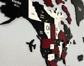 Wooden World Map for Wall Art 3D Push Pin Travel Map Home Office Decor Anniversary Gift