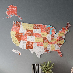 Carte de voyage aux États-Unis, art mural en métal, décoration murale des États-Unis pour bureau à domicile, carte des États-Unis, nouvel appartement, cadeau
