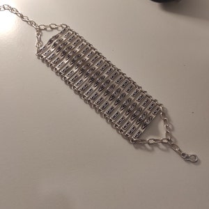Silver Strips Wide Interlocking Link Bracelet, Vintage Rolo Chain Mother Bracelet, Women Bohemian Bangle, Gift for Her, Ladies Jewelery