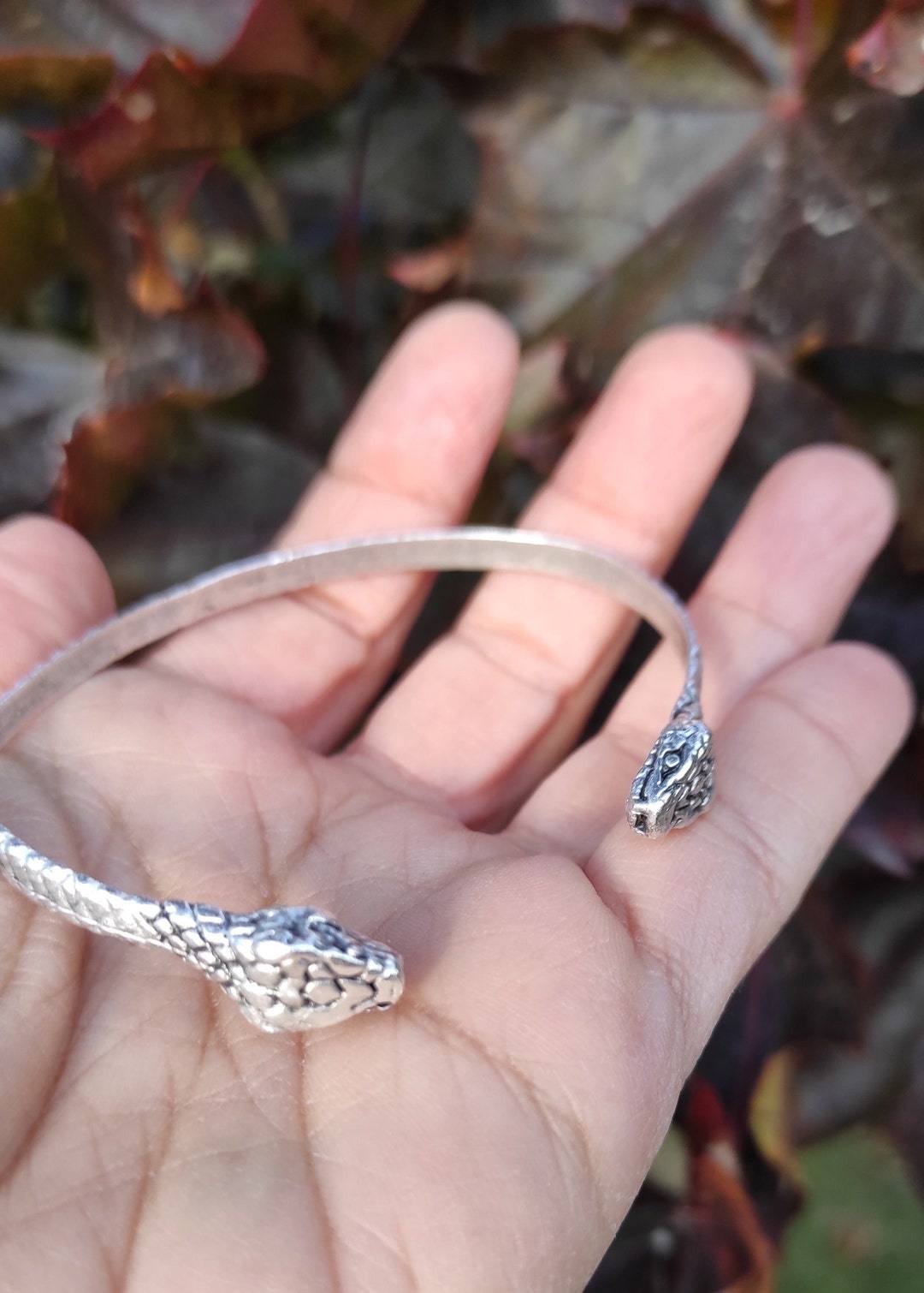 Silver Snake Cuff, Silver Double Dragon Head Bangle, Gold Double Snake