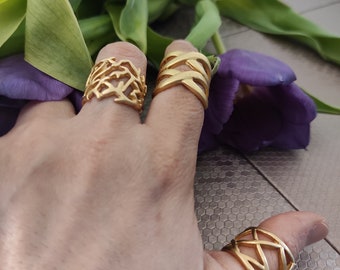 Bohemian Danity Gold Ring, Statement Geometric Design Rings, Knuckle Statement Ring, Midi Pinky Ring, Gift for Her, Christmas Gifts