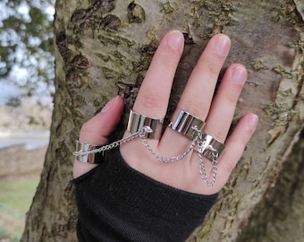Chunky Cuff Multi Chain Rings-Adjustable Rings Joined by Chain-Stackable Ring-Women Ring-Unisex Ring-Christmas Gift