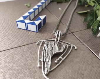 Valentines Gift for Her, Vintage Silver Huge Pendant Chunky Necklace, Silver Boho Aesthetic Symbols Necklace, Chunky Hippie Jewellery