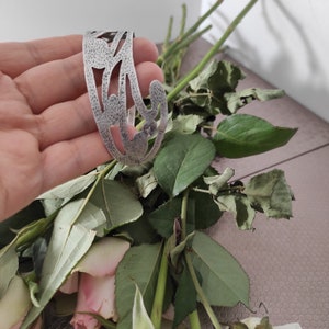 Silver Wide Bracelet - Asymetrical Open Cuff Bracelet- Hammered Wide Bangle - Gift for Mother - Vintage Adjustable Bangle
