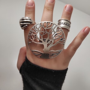 Silber Baum des Lebens entworfen Ring, Stapelbarer riesiger Ring, Kreis Ring, Frauen Schmuck, große Ring, Geschenk für sie, Sommer Schmuck