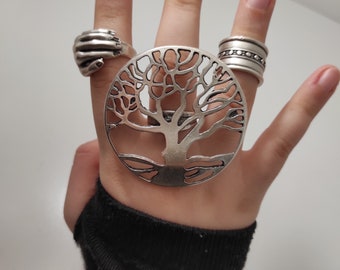 Silver Tree of Life designed ring, Stackable Huge Ring, Circle Ring, Women Jewellery, Large Ring, Gift for Her, Summer Jewelry