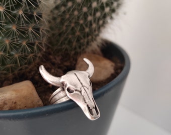 hallowen, Bull Skull Designed Handmade Ring, Silver Stackable Ring, Men Gothic Gold Jewellery, Women Jewellery, Unisex Adjustable Ring, Gift