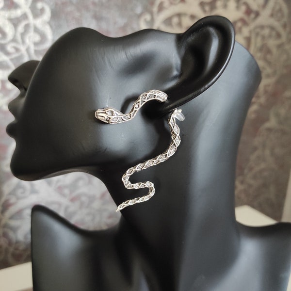 double sided snake earrings, two sided spiral animal push back earrings, unisex jewelry gift, boho hippie jewellery, Christmas gift