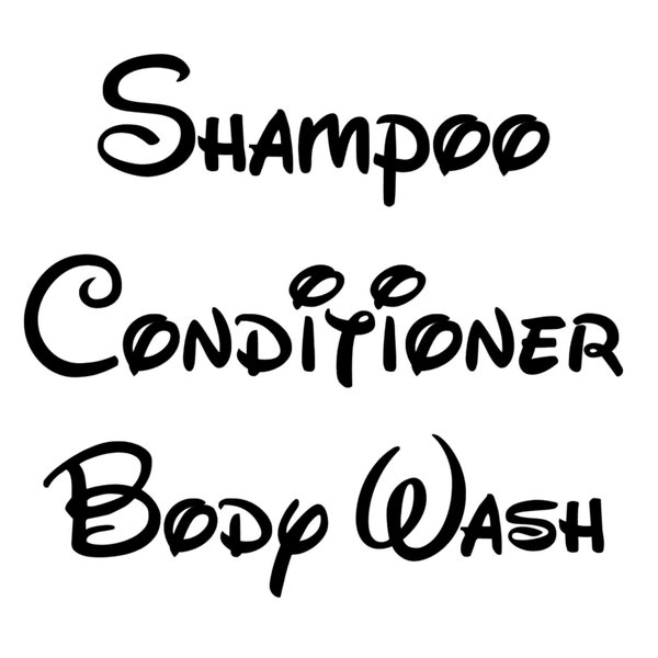 Disney Style Shampoo / Conditioner / Body Wash Vinyl Decal Sticker Bundle **20+ COLOURS**