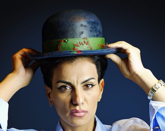 Custom made hat • Bowler Steampunk Hat • Dark Blue Hat • Road to Nowhere