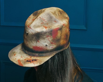 Custom distressed felt cap | Distressed steampunk felt hat | The Surgeon