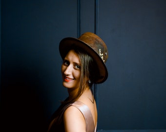 Custom Distressed Bowler Hat | Unique ScrewU Design for Men and Women – Playful Handmade Fashion Statement