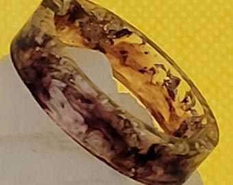 Brown Ink and Gold Foil Flat Handmade Epoxy Resin Ring