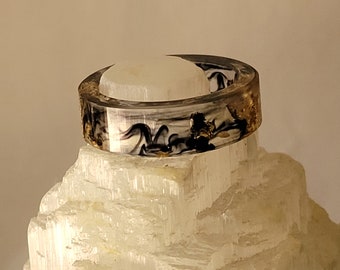 Black Ink and Gold Foil Handmade Epoxy Resin Ring