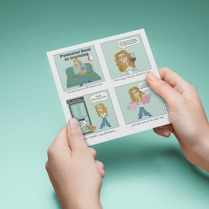 Afirmaciones con una tarjeta de felicitación Twist Comic. Realidades financieras Alma pacífica en entrenamiento: Cómo convertirse en una diosa espiritual