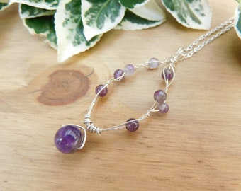 Amethyst & Sterling Silver Wire Wrapped Pendant, February Birthstone Necklace, Crystal Jewellery, Hypoallergenic, Gift For Her