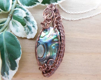 Paua Abalone Shell. Copper Wire Wrapped Necklace, Gift For Her, Handmade Jewellery, Unique gifts, One Of A Kind, Sea Lover, Ocean, Shell