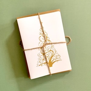 10pk Cartoline di Natale con buste kraft / 10 cartoline albero di Natale illustrate / Prodotto australiano / Carta riciclata / Inchiostro oro metallizzato