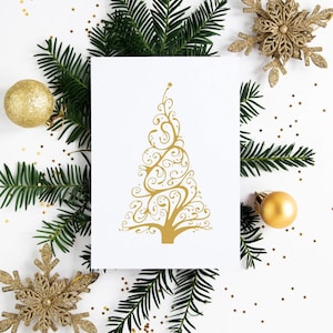 illustrée de sapin de Noël | Fabriqué en Australie | Carte recyclée | Encre dorée métallique