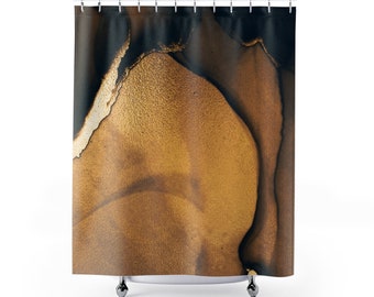 Shower Curtain Black and Gold Watercolor Abstract Modern