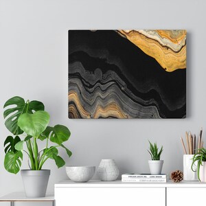 Canvas Gallery Wraps Black & Gold Abstract Layers