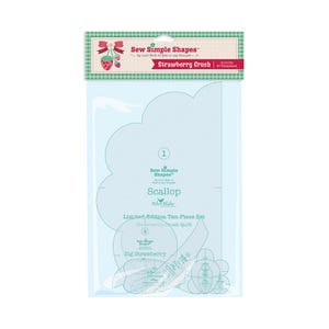 May include: A clear plastic package containing sewing templates. The package features the text "Sew Simple Shapes" and "Strawberry Crush". The templates include scallop and strawberry shapes, designed for quilting projects. The package includes 10 templates.