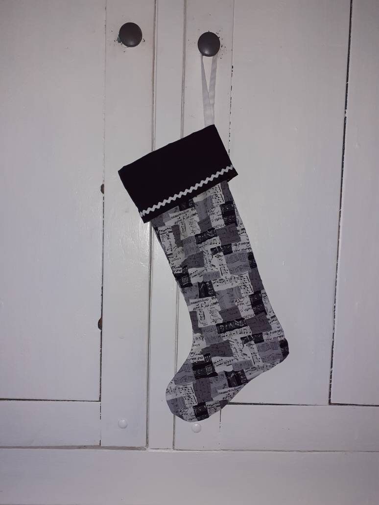 Christmas Xmas Stocking Music Fabric With White Hanging Loop