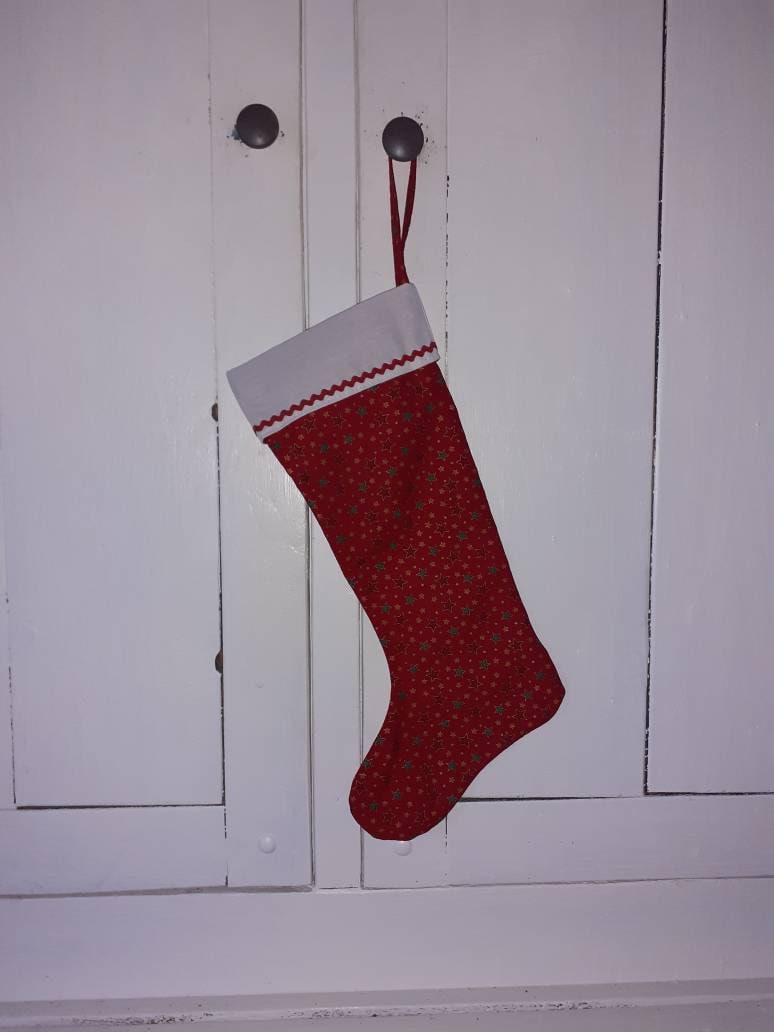 Christmas Xmas Stocking Red Star Fabric