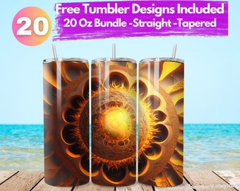 Sun Tumbler Wrap 3D 20 oz Skinny Tumbler Sublimation Design Tumbler Wrap Commercial Use Sun 20oz Skinny Tumbler Straight 20 oz Tapered PNG