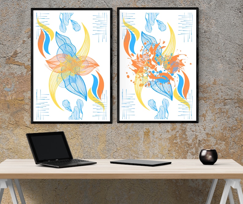 Printable Wall Art Abstract Printable Art Set of 2 Prints Living Room Wall Decor Digital Download, Home Decor, Colorful Wall Art image 1