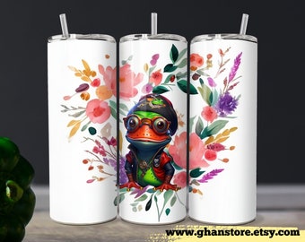 Frog Tumbler Wrap PNG, SVG, PDF, Smart Frog Tumbler Wrap Design, 3D Frog Design, Tumbler Wrap Design Size - 9.3"X8.2" , Digital Downlod, Art