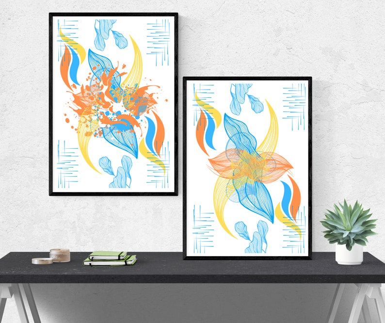 Printable Wall Art Abstract Printable Art Set of 2 Prints Living Room Wall Decor Digital Download, Home Decor, Colorful Wall Art image 3