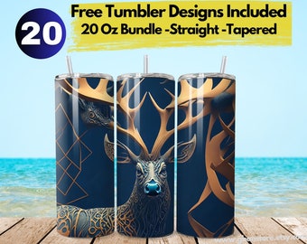 Deer Tumbler Wrap 3D 20 oz Skinny Tumbler Sublimation Design Tumbler Wrap Bundle Commercial Use Deer 20oz Skinny Tumbler Straight & Tapered