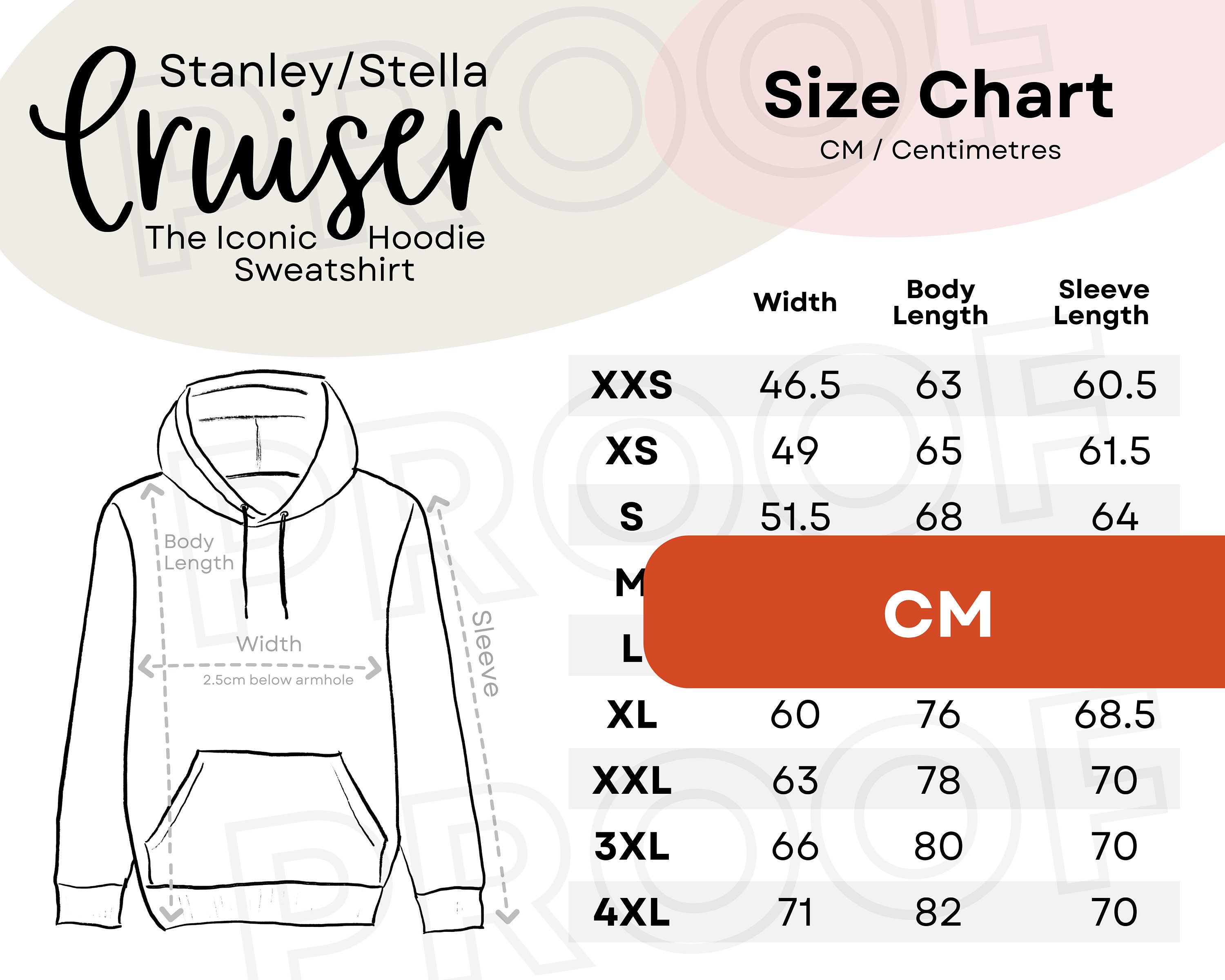 Stanley Stella Cruiser Size Chart CM Cruiser Hoodie Unisex - Etsy Finland