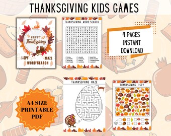 Thanksgiving Activity Pack Word Search, I Spy & Maze | Kids Thanksgiving Activities | Thanksgiving Maze