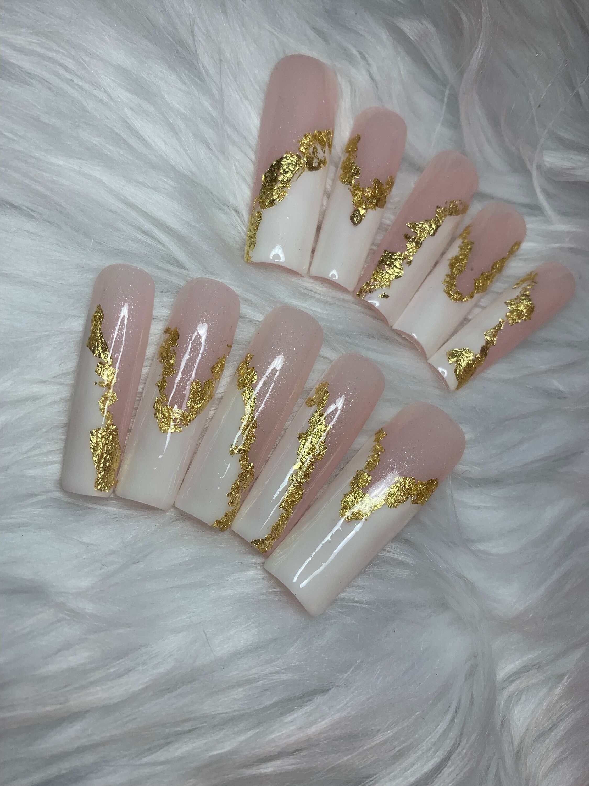 Classy White French Tip Gold Foil Abstract Press on Nails - Etsy