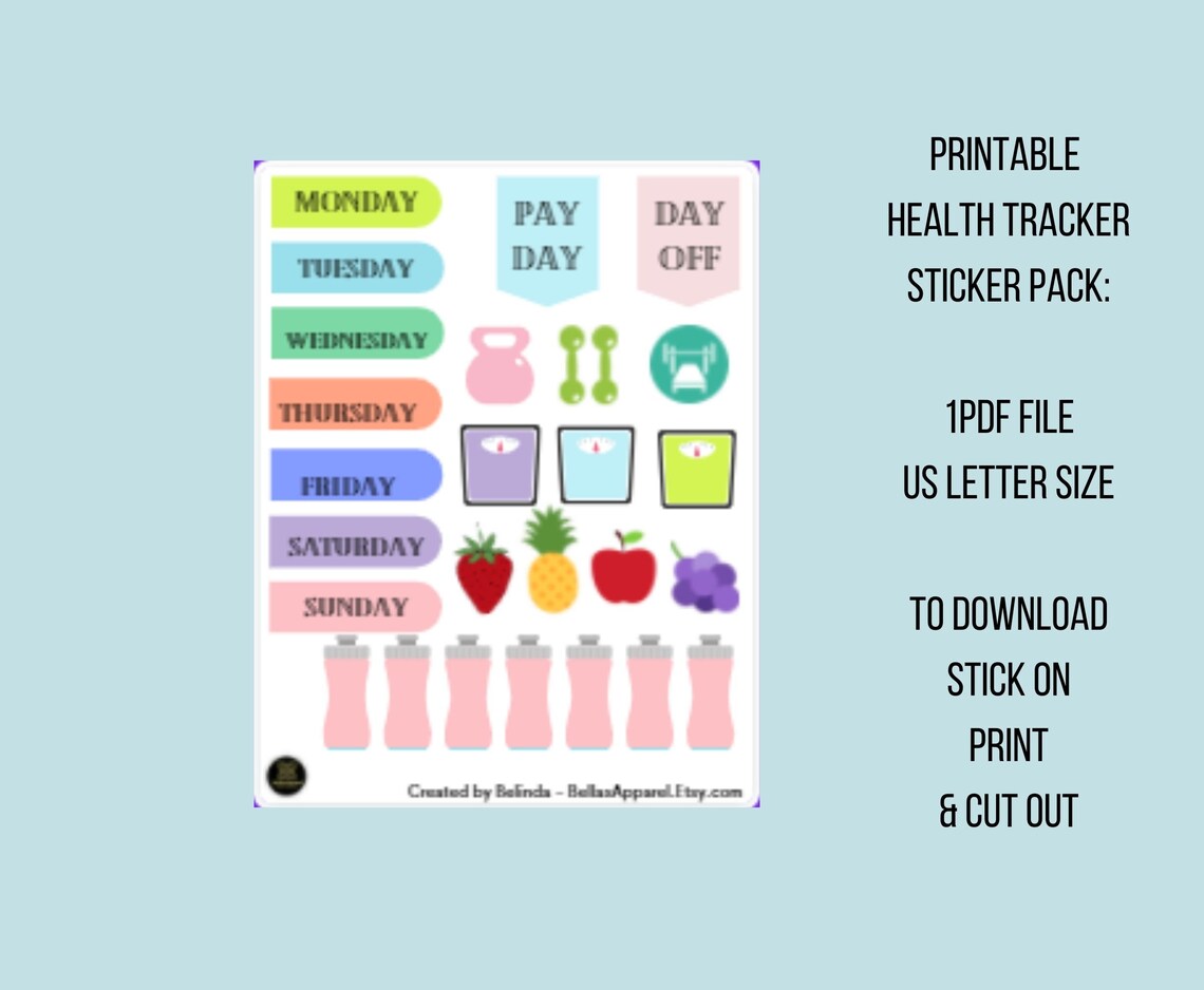 Printable Health Tracker Sticker Pack, Digital Download, Printable ...