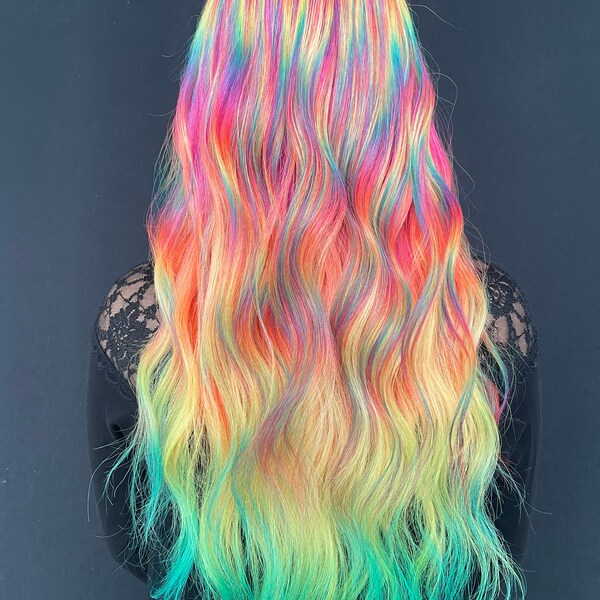 Rainbow prism human hair wigs holographic, rainbowhair prism hair