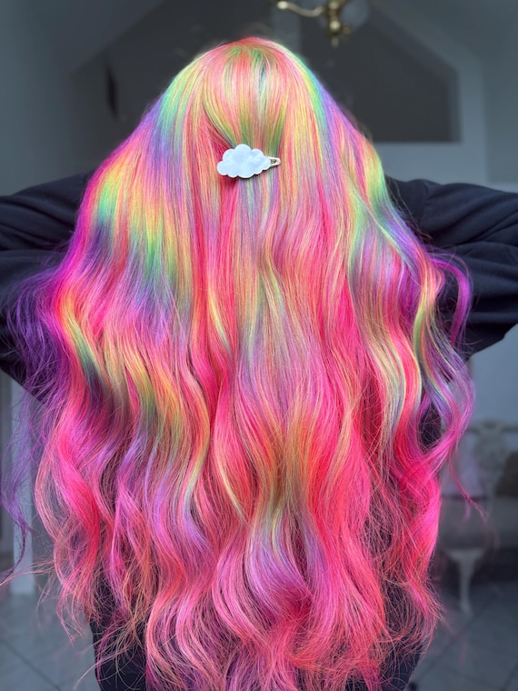 Rainbow Human Hair Wig Pride Wigs Rainbows - Etsy display picture 3