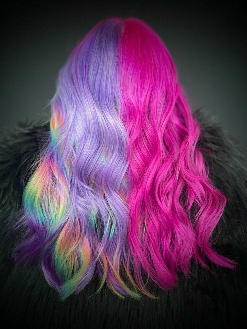 Rainbow Prism Human Hair Wigs Holographic Rainbowhair Prism Etsy