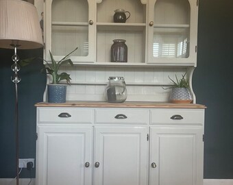 Refurbished Ducal Victoria pine Welsh dresser display cabinet painted in Little Greene Paint Company Basalt