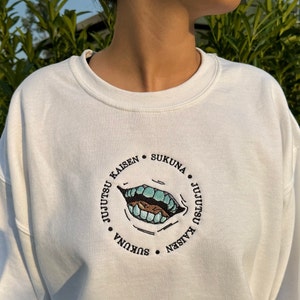 sukuna mouth jjk inspired embroidered sweatshirt