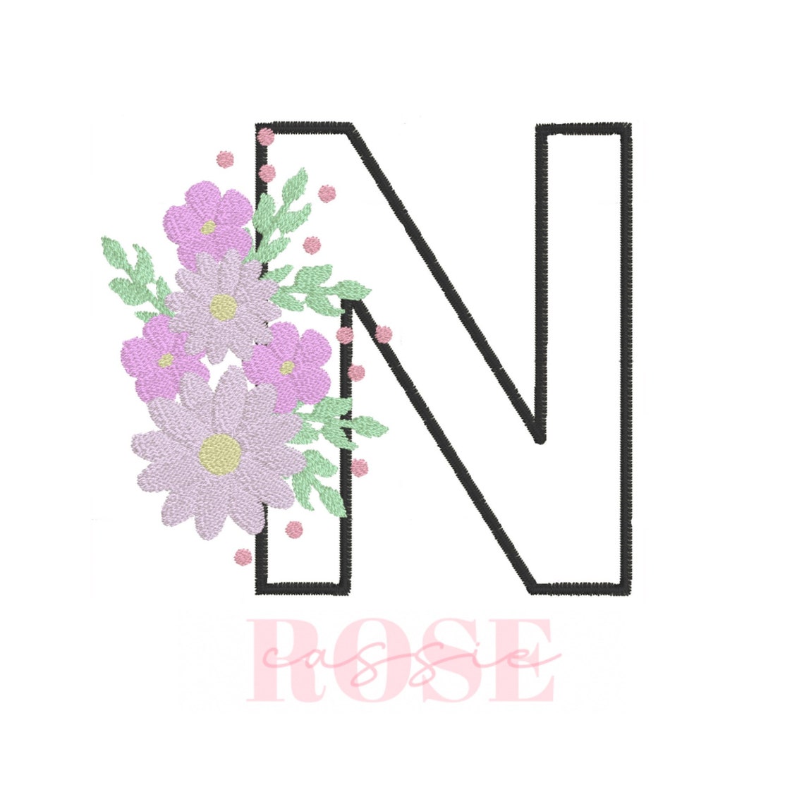 Floral Letter N Embroidery Design. Floral Alphabet Machine Etsy UK