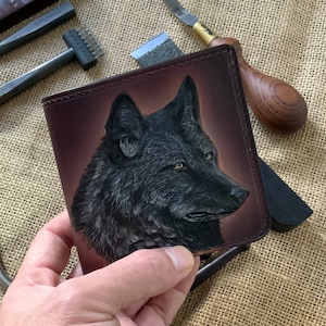 Wolf Wallet. Long Wallet, Leather Wallet, Hand Tooled Wallet Wolf Wallet. Long Wallet, Leather Wallet, Hand Tooled Wallet