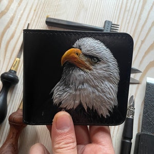 Carteira Eagle Carving, presente de Natal, couro feito à mão, arte personalizada, carteira para ele