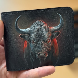 Stier Leder Carving Brieftasche, Stier Leder Brieftasche, Handgeschnitzte Brieftasche, Brieftasche für Männer, Handgefertigte Leder Brieftasche, Einzigartige Leder Brieftasche