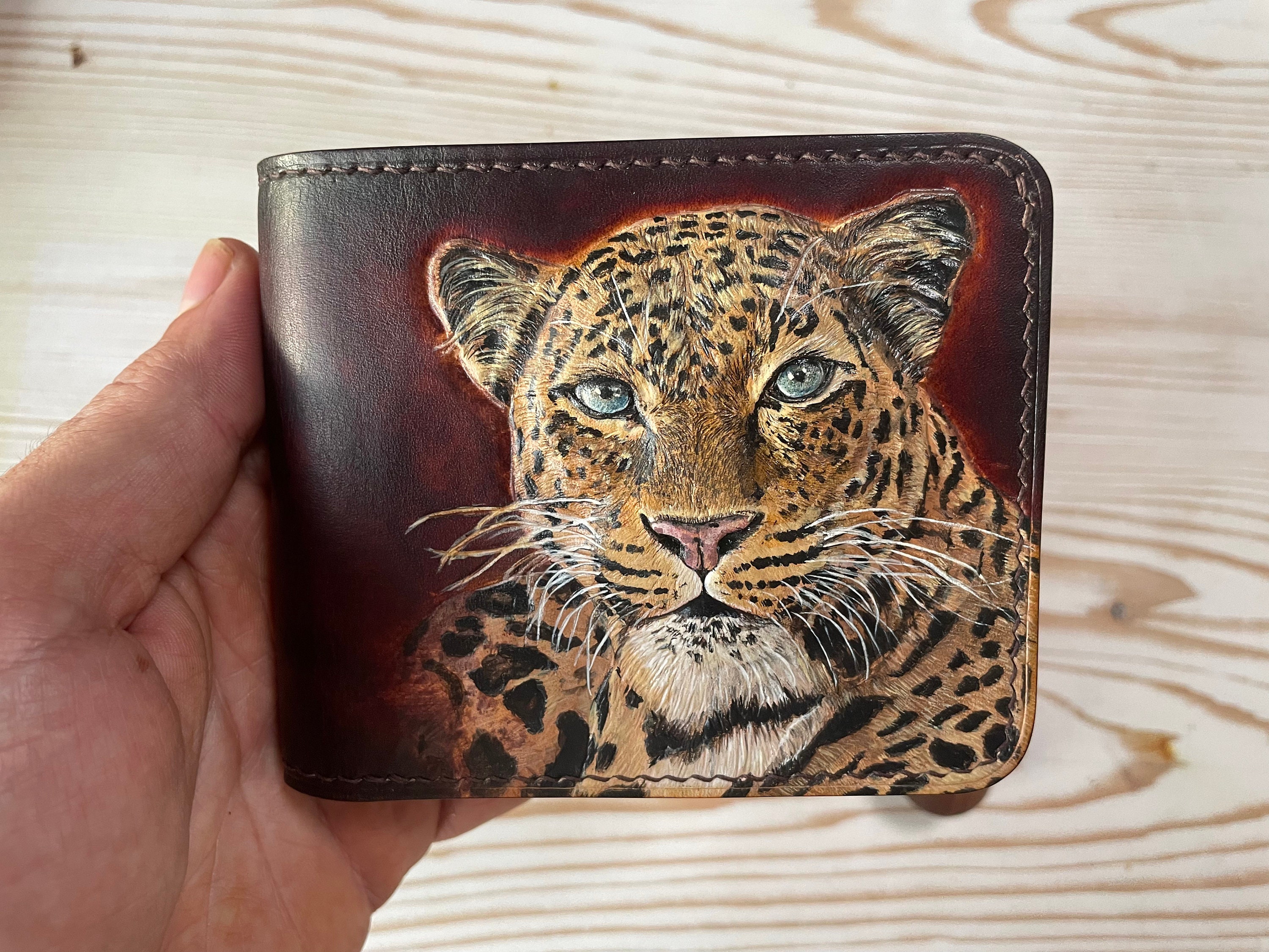 Black Panther Painting Wallet for Men Hand Painted Leather Father's Day Gift